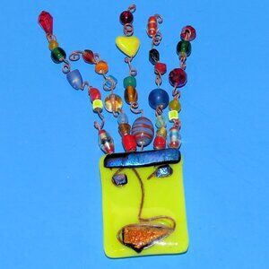 Vintage Artist Signed Glass Mask Brooch Pin Face Wire Beads Handmade Artisan